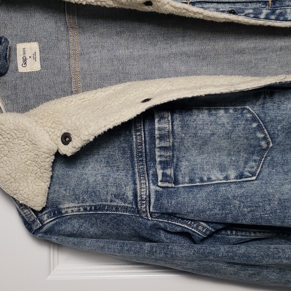 GAP Denim Jacket Contrasting Sherpa Spread Collar - Picture 5 of 14